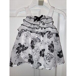 k F.A.O. black floral sleeveless layered ruffles attached bottom & dress 0-3mos